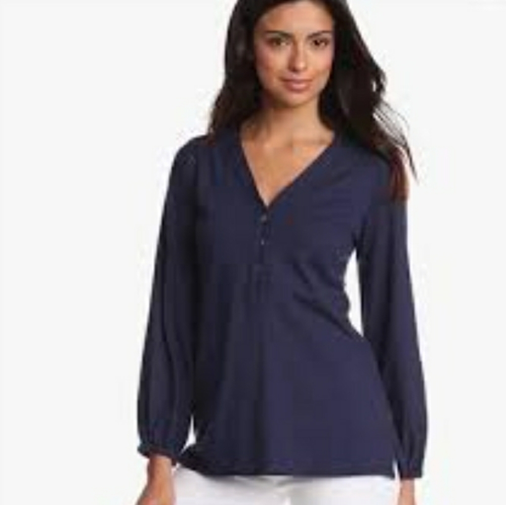 Lilly Pulitzer Navy Pullover Button Front Top